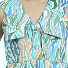 Blue color print cotton peter pan collar dress