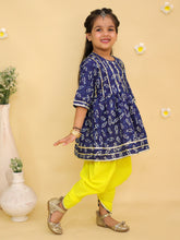 Girls Animal Printed Cotton Anarkali Kurta with Dhoti Pants