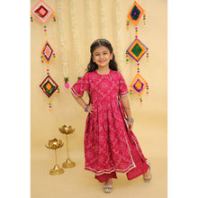 Girls Bandhani Printed Pure Cotton Anarkali Kurti with Sharara