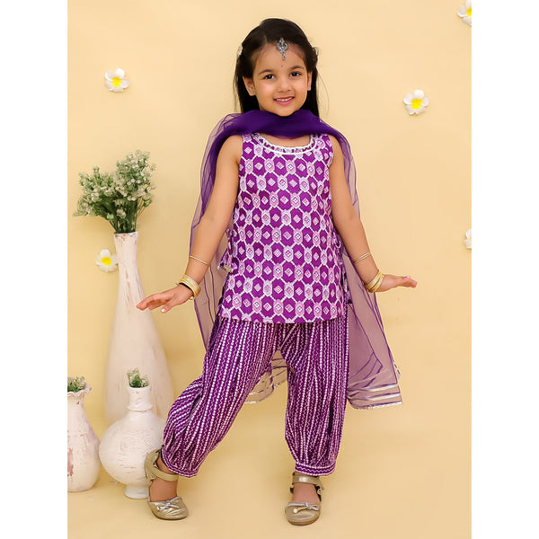 Girls Floral Printed Pure Cotton Kurti with Patiala & Dupatta