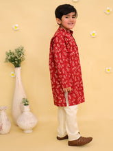 Boys Abstract Printed Cotton Kurta with Pyjama
