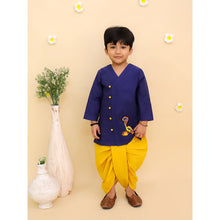 Boys Abstract Embroidered Thread Work Pure Cotton Kurta With Dhoti Pants
