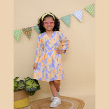 Orange & Purple Floral Print Wrap Long Sleeve Dress