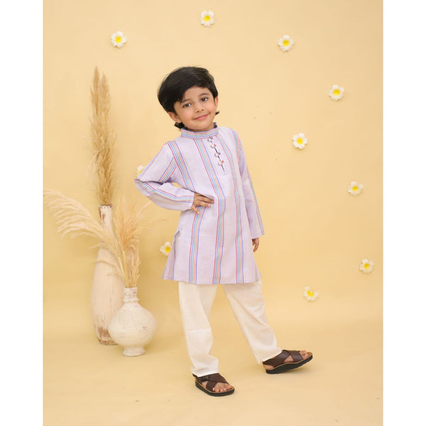 Boys Striped Regular Pure Cotton Kurta With Pyjamas