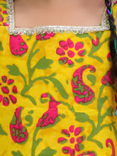 Girls Floral Printed Square Neck Gotta Patti Cotton Anarkali Kurti & Dhoti Pants