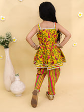 Girls Floral Printed Square Neck Gotta Patti Cotton Anarkali Kurti & Dhoti Pants