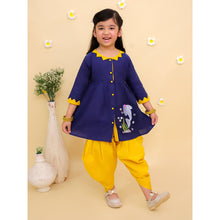 Girls Solid Embroidered Cotton A-Line Kurti with Dhoti Pants