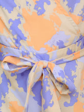 Orange & Purple Floral Print Short Sleeve Jumpsuit with Belt Tie Waist