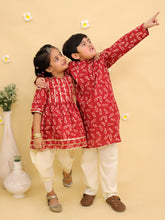 Girls Floral Printed Angrakha Pure Cotton Kurti with Dhoti Pants