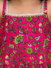 Girls Floral Printed Square Neck Gotta Patti Cotton Anarkali Kurti & Dhoti Pants