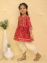 Girls Floral Printed Angrakha Pure Cotton Kurti with Dhoti Pants