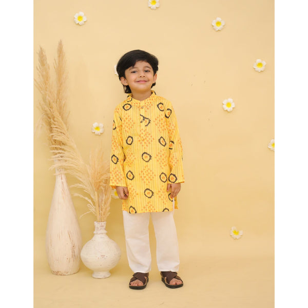 Boys Geometric Printed Pure Cotton Kurta with Pyjamas