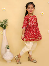 Girls Floral Printed Angrakha Pure Cotton Kurti with Dhoti Pants