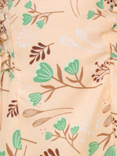 Beige & Green Floral Print Puff Sleeves Dress