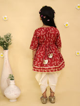 Girls Floral Printed Angrakha Pure Cotton Kurti with Dhoti Pants