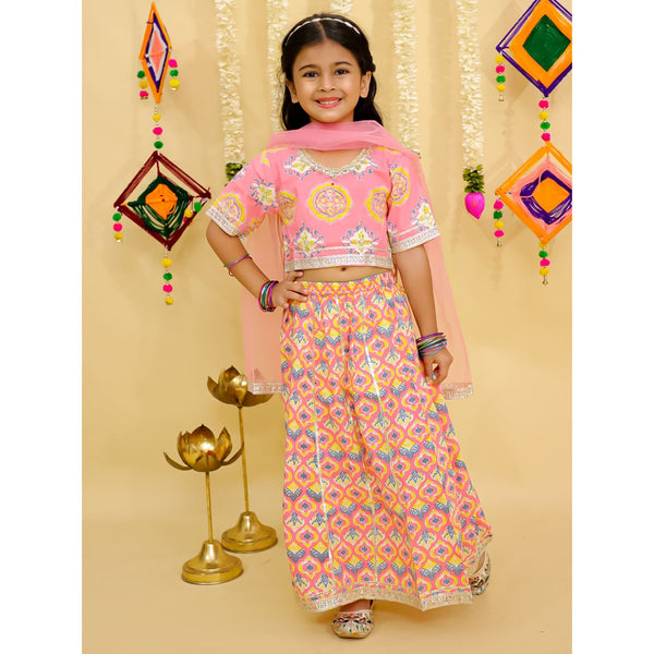 Girls Printed Ready To Wear Cotton Lehenga & Blouse With Dupatta