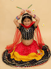 Girls Printed Ready To Wear Cotton Lehenga Blouse & Dupatta With Dandiya