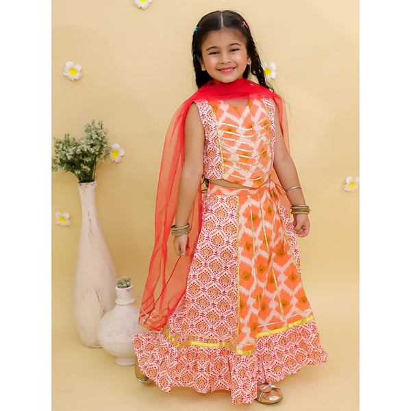 Girls Printed Foil Print Ready to Wear Lehenga & Blouse With Dupatta