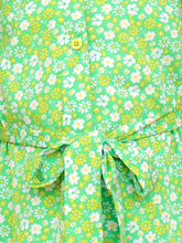 Green Floral Print Tiered Design with Tie Details Short Sleeve Shirt Dress