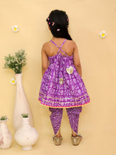 Girls Animal Printed Cotton Anarkali Kurta with Dhoti Pants