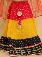 Girls Printed Ready To Wear Cotton Lehenga Blouse & Dupatta With Dandiya