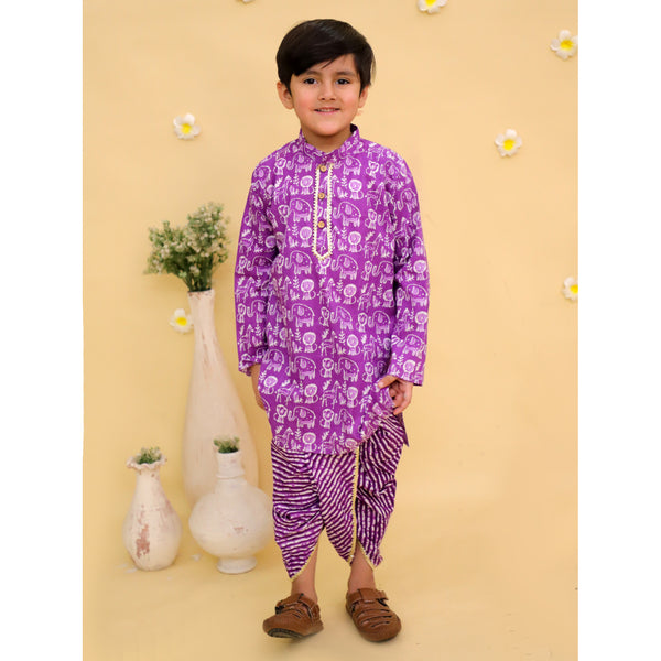 Boys Bandhani Printed Regular Pure Cotton Kurta with Dhoti Pants