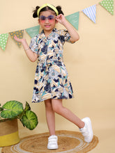 Beige & Black Floral Print Short Sleeve Shirt Dress