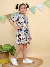 Beige & Black Floral Print Short Sleeve Shirt Dress