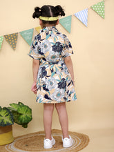 Beige & Black Floral Print Short Sleeve Shirt Dress