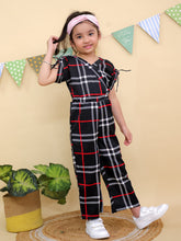 Black and Red Check Pattern Plaid Jumpsuit with Side Ties
