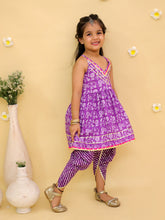 Girls Animal Printed Cotton Anarkali Kurta with Dhoti Pants