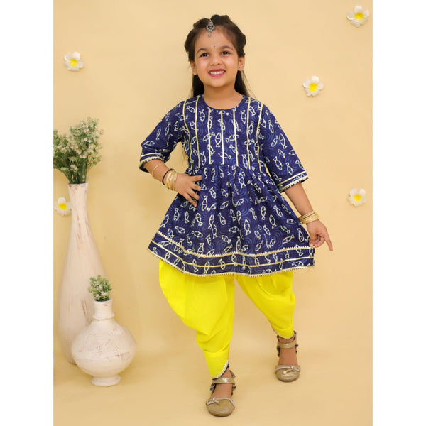 Girls Animal Printed Cotton Anarkali Kurta with Dhoti Pants