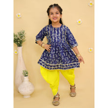 Girls Animal Printed Cotton Anarkali Kurta with Dhoti Pants