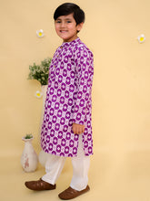 Boys Geometric Printed Cotton Kurta with Pyjamas