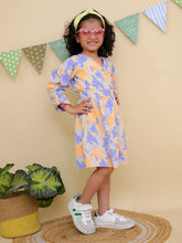 Orange & Purple Floral Print Wrap Long Sleeve Dress
