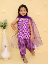 Girls Floral Printed Pure Cotton Kurti with Patiala & Dupatta