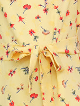 Yellow Floral Print Puff Sleeve Dress with Ruffle Hem