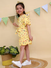 Yellow Floral Print Puff Sleeve Dress with Ruffle Hem
