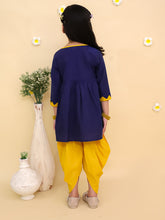 Girls Solid Embroidered Cotton A-Line Kurti with Dhoti Pants