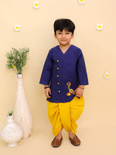 Boys Abstract Embroidered Thread Work Pure Cotton Kurta With Dhoti Pants