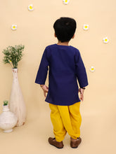 Boys Abstract Embroidered Thread Work Pure Cotton Kurta With Dhoti Pants