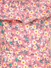 Pink Floral Print Off-Shoulder Design Jumpsuit with Puff Sleeves
