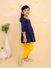 Girls Solid Embroidered Cotton A-Line Kurti with Dhoti Pants