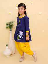 Girls Solid Embroidered Cotton A-Line Kurti with Dhoti Pants