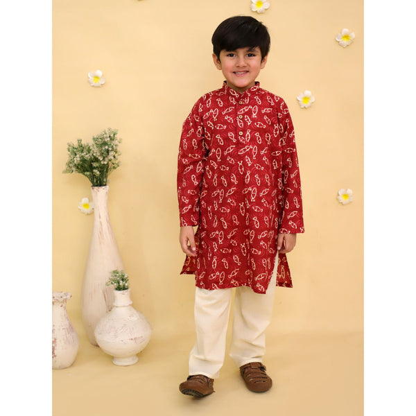 Boys Abstract Printed Cotton Kurta with Pyjama
