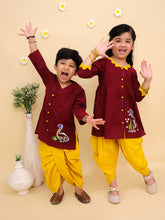 Girls Animal Embroidered Regular Thread Work Pure Cotton Kurti with Dhoti Pants