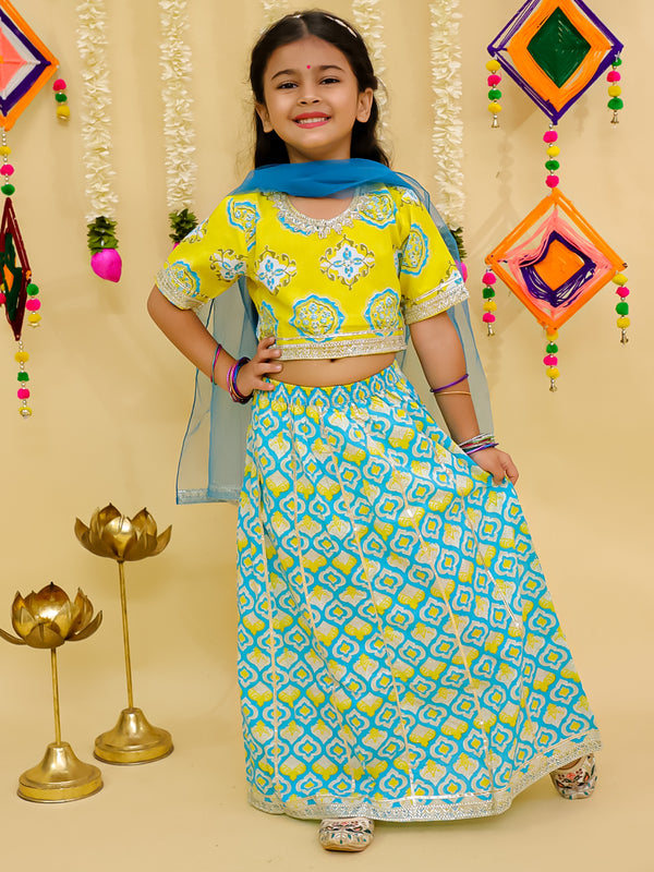 Girls Printed Ready To Wear Cotton Lehenga & Blouse With Dupatta