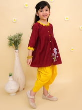 Girls Animal Embroidered Regular Thread Work Pure Cotton Kurti with Dhoti Pants