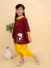 Girls Animal Embroidered Regular Thread Work Pure Cotton Kurti with Dhoti Pants