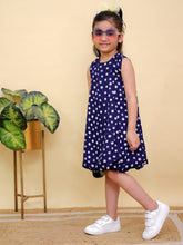 Navy Blue Floral Print Sleeveless Dress